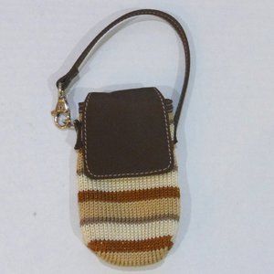 The Sak Brown Stripe Crochet Wristlet Mini Pouch